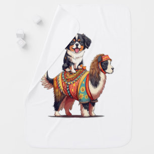 Cute Bernese Dog Riding on Llama Baby Blanket