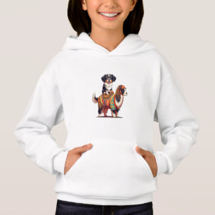 Cute Bernese Dog Riding on Llama Hoodie