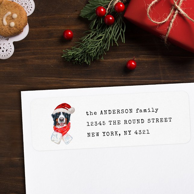Cute Bernese Mountain Christmas Dog Return Address Label (Creator Uploaded)