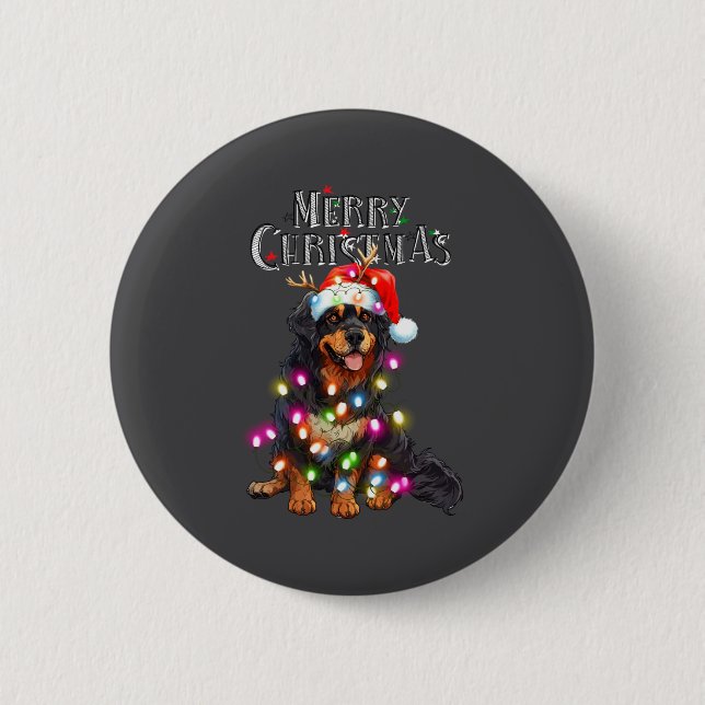 Cute Bernese Mountain Christmas Lights Xmas Dog Lo Button (Front)