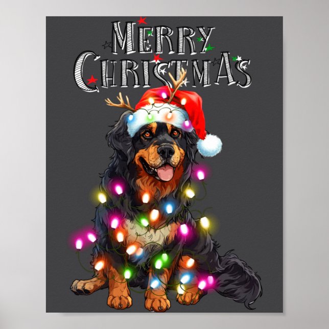 Cute Bernese Mountain Christmas Lights Xmas Dog Lo Poster (Front)