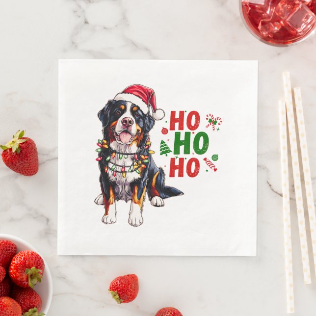 Cute Bernese Mountain Dog Christmas Hat Xmas Paper Dinner Napkins (Insitu)