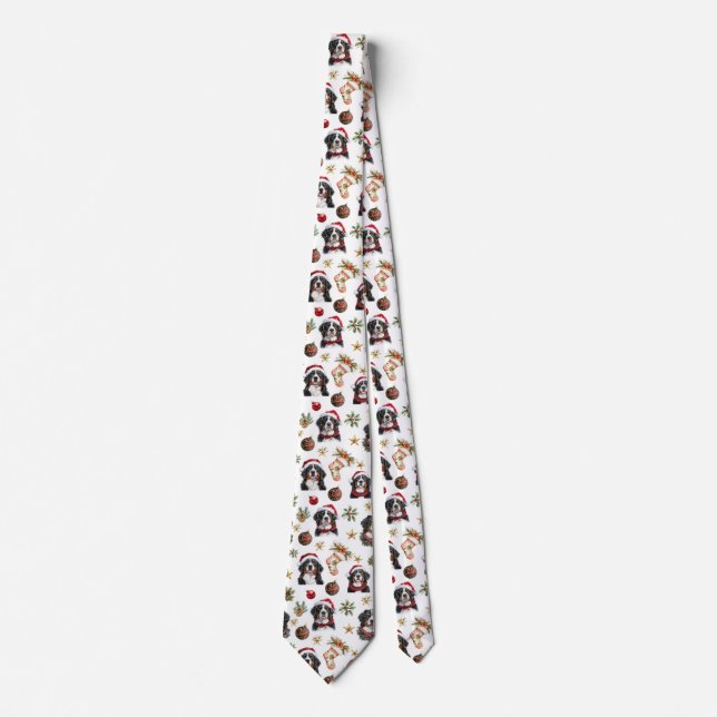 Cute Bernese Mountain Dog Christmas  Neck Tie (Front)