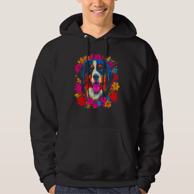 Cute Bernese Mountain Dog Flowers Hoodie (Front)