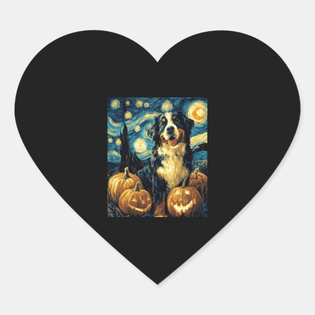 Cute Bernese mountain Dog Halloween Jack O Lantern Heart Sticker (Front)