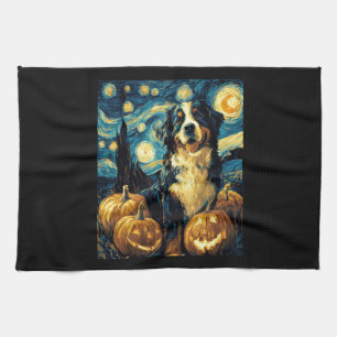 Cute Bernese mountain Dog Halloween Jack O Lantern Kitchen Towel