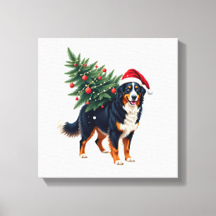 Cute Bernese Mountain Dog in a Christmas Tree for Canvas Print