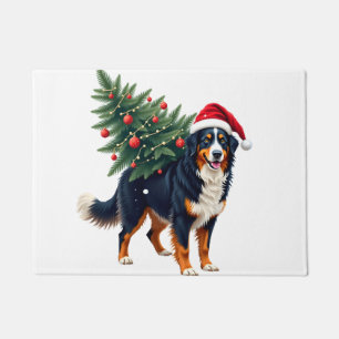 Cute Bernese Mountain Dog in a Christmas Tree for  Doormat