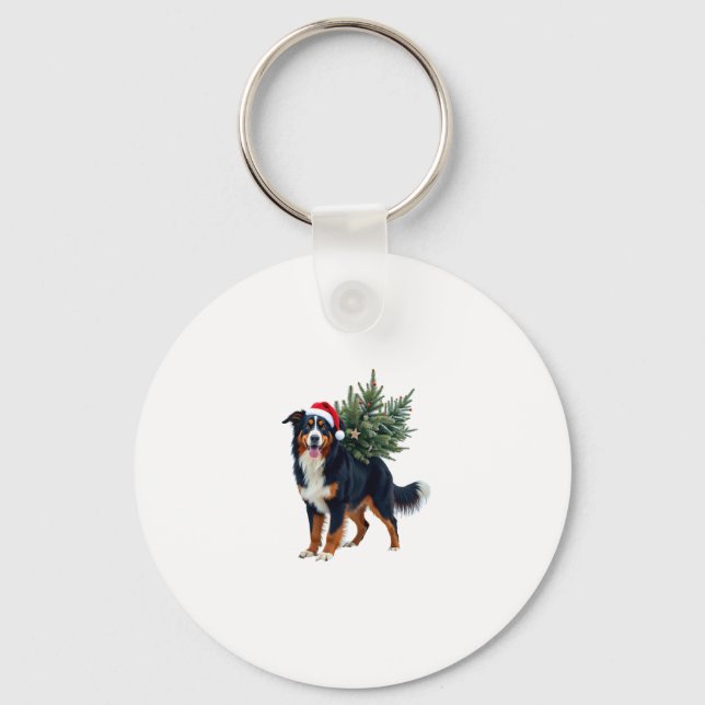 Cute Bernese Mountain Dog in a Christmas Tree for  Keychain (Front)