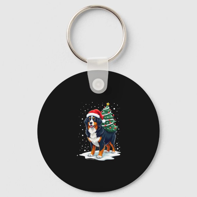 Cute Bernese Mountain Dog in a Christmas Tree for  Keychain (Front)