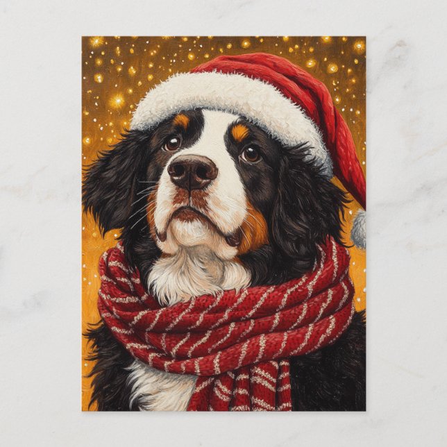 Cute Bernese Mountain Dog in Santa Hat  Postcard (Front)