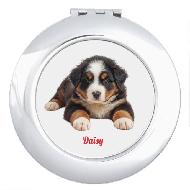 Cute Bernese Mountain Dog Personalized Compact Mirror (Front)