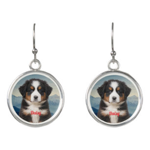 Cute Bernese Mountain Dog Personalized Earrings