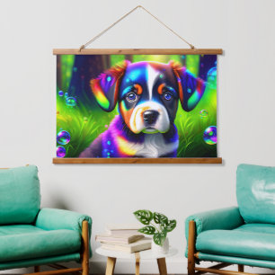 Cute bernese mountain dog puppy in the meadow hanging tapestry