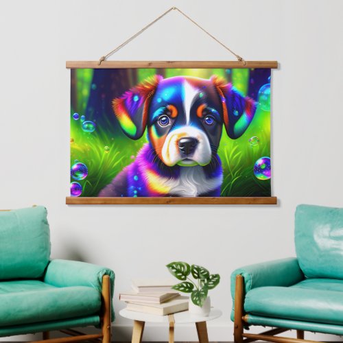 Cute bernese mountain dog puppy in the meadow  hanging tapestry