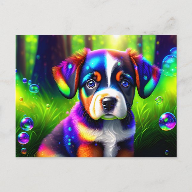 Cute bernese mountain dog puppy in the meadow  postcard (Front)