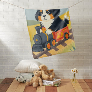 Cute Bernese Mountain Dog Puppy Toy Train Pastel Baby Blanket