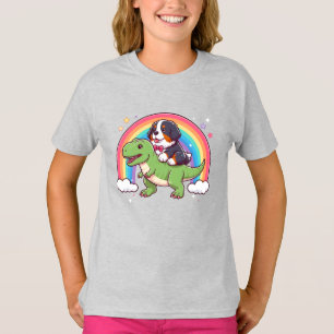 Cute Bernese Mountain Dog Riding T-Rex Dinosaur T-Shirt
