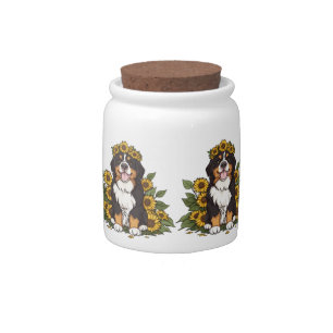 Cute Bernese Mountain Dog Wearing Sunflower Crown Candy Jar