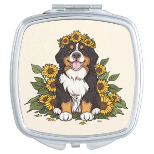 Cute Bernese Mountain Dog Wearing Sunflower Crown Compact Mirror