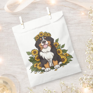 Cute Bernese Mountain Dog Wearing Sunflower Crown Favor Bag