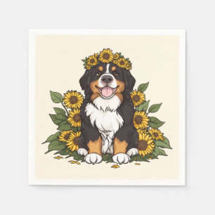 Cute Bernese Mountain Dog Wearing Sunflower Crown Napkins