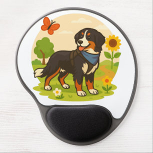 Cute Bernese Mountain Dog with Sunflower & Butterf Gel Mouse Pad