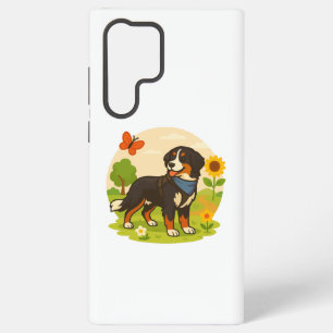 Cute Bernese Mountain Dog with Sunflower & Butterf Samsung Galaxy S22 Ultra Case