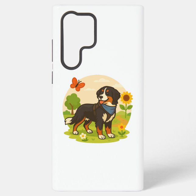 Cute Bernese Mountain Dog with Sunflower & Butterf Samsung Galaxy Case (Back)