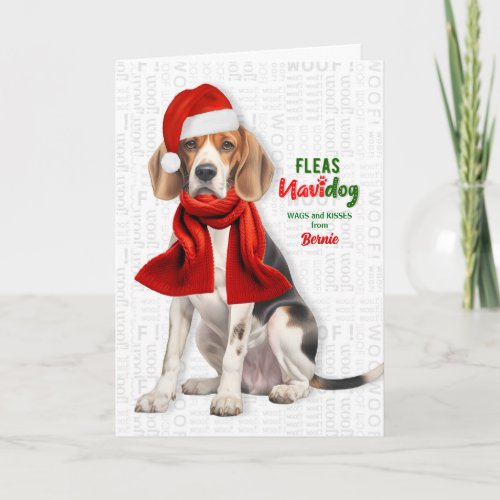 Cute Bernie Dog Funny Fleas Navidog with Name Holiday Card