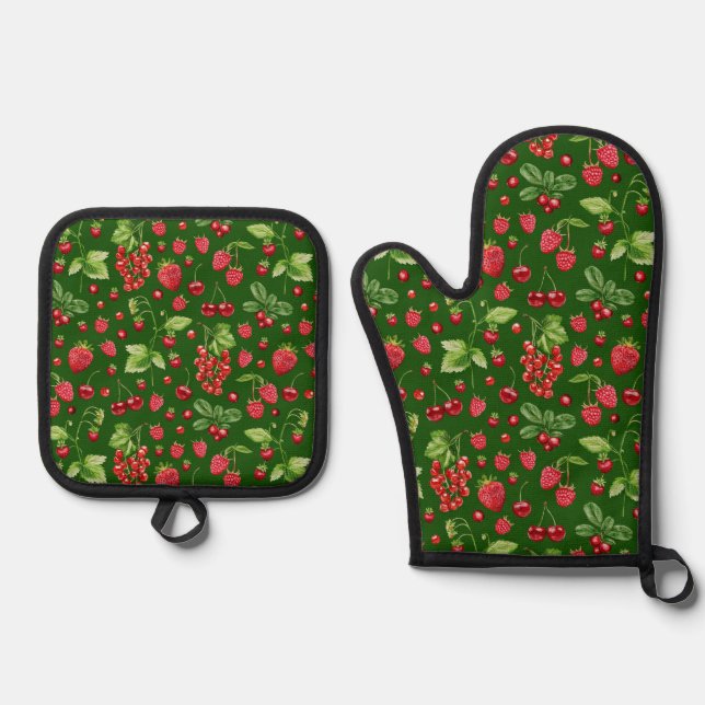 Cute Berries Oven Mitt & Pot Holder Set (Front)
