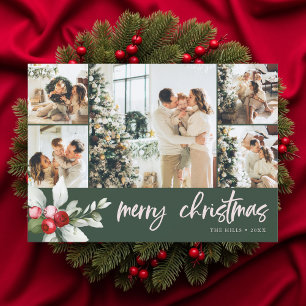 Cute Berry  7 Photo Collage Handwritten Script Holiday Card