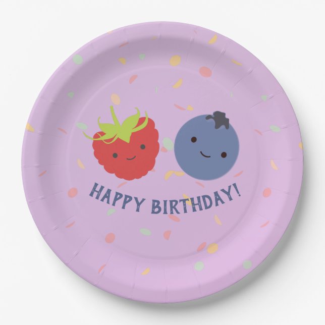 Cute Berry Berry Happy Birthday Kawaii Berries Paper Plates (Front)