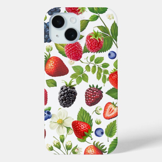 Cute Berry Collage Phone Case - Strawberry, Blackb (Back)