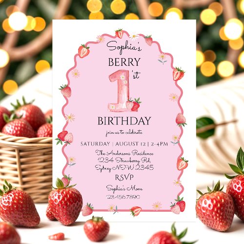 Cute Berry First 1st Birthday Wavy Invitation
