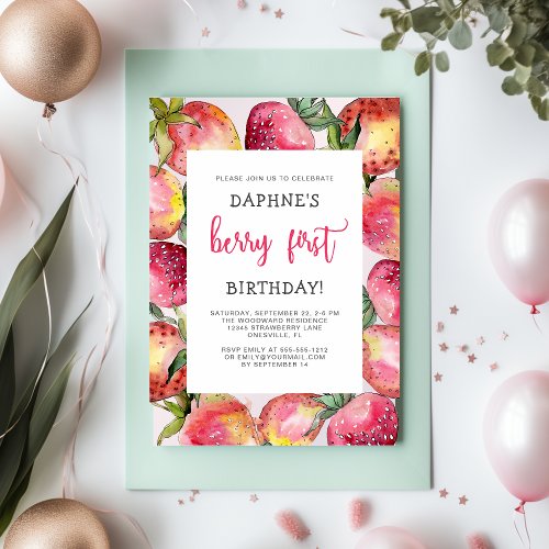 Cute Berry First Birthday Strawberry Party Invitation