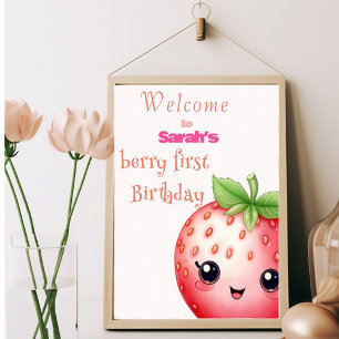 Cute Berry first birthday strawberry  Poster