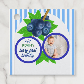 Cute Berry First Birthday Summer Blue Favor Tags