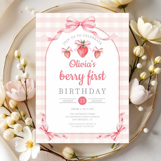 Cute Berry First Girl 1st Birthday Invitation (Cute Berry First Girl 1st Birthday Invitation)