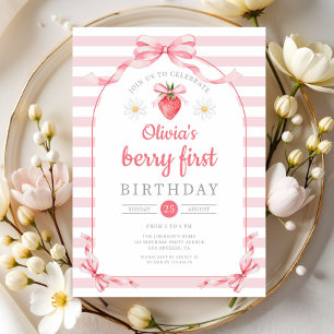 Cute Berry First Girl 1st Birthday Invitation