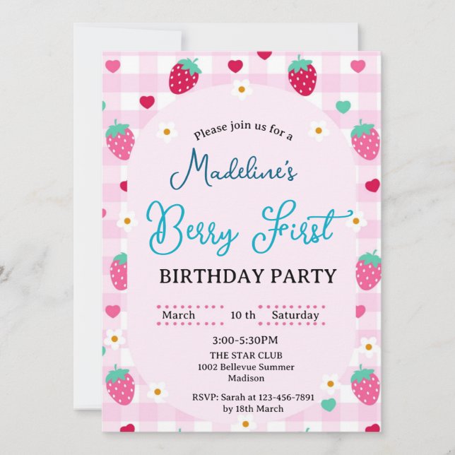 Cute Berry First  invitation  (Front)
