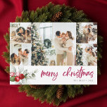 Cute Berry Handwritten Christmas Photo Collage Holiday Card<br><div class="desc">Greeting Merry Christmas in modern brush script calligraphy with photo.</div>