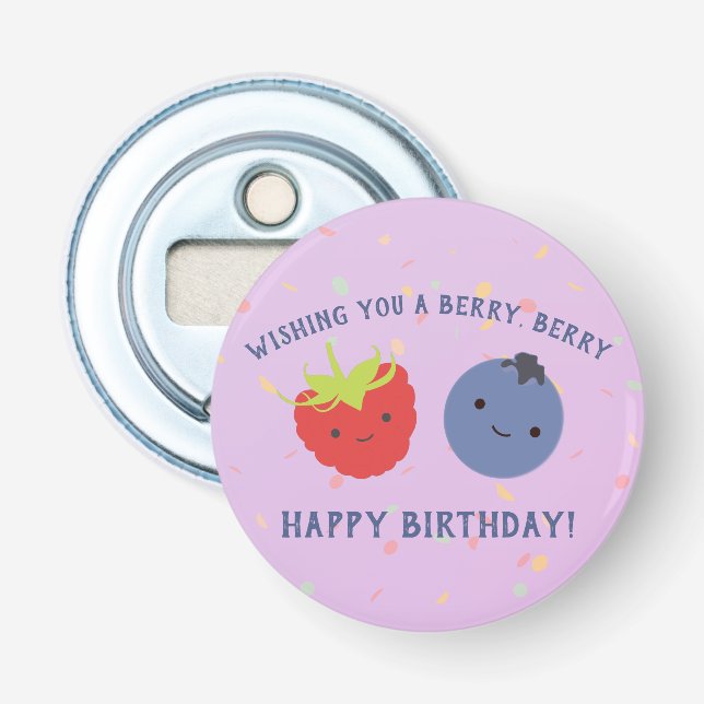 Cute Berry Happy Birthday Pun Kawaii berries  Bottle Opener (Front)