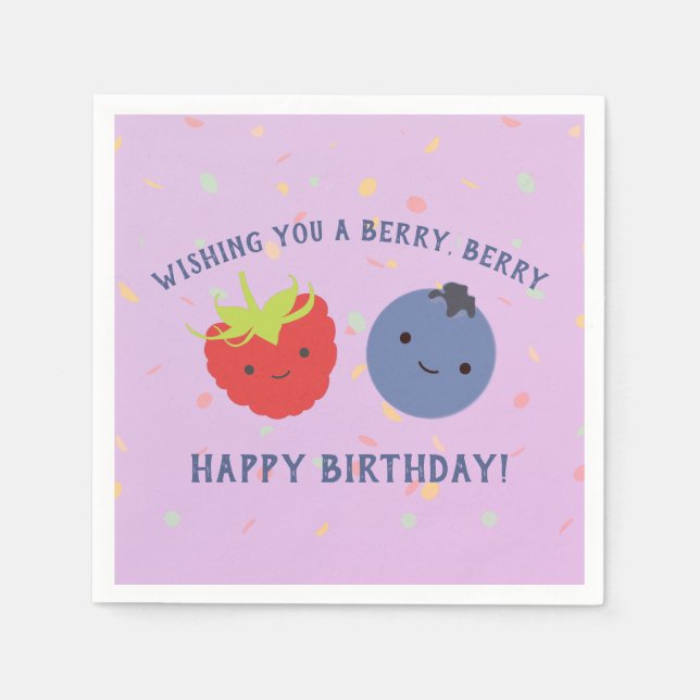 Cute Berry Happy Birthday Pun Kawaii berries Napkins (Front)