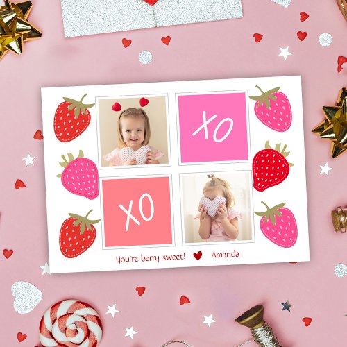 Cute Berry Sweet Kids Photo Valentines Day  Holiday Card