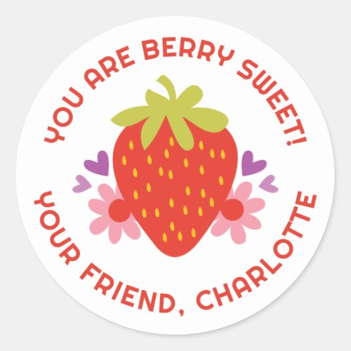Cute Berry Sweet Kids Strawberry Valentine Classic Round Sticker