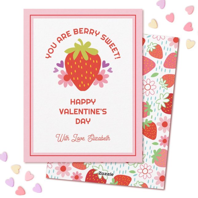 Cute Berry Sweet Kids Strawberry Valentine Holiday Card (A cute strawberry kids Valentine, so cute for a school classroom Valentine exchange)