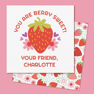 Cute Berry Sweet Kids Strawberry Valentine Note Card