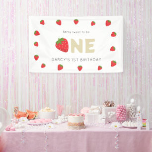 Cute Berry sweet minimal 1st birthday Banner