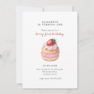 Cute Berry Sweet Pink First Birthday Invitation